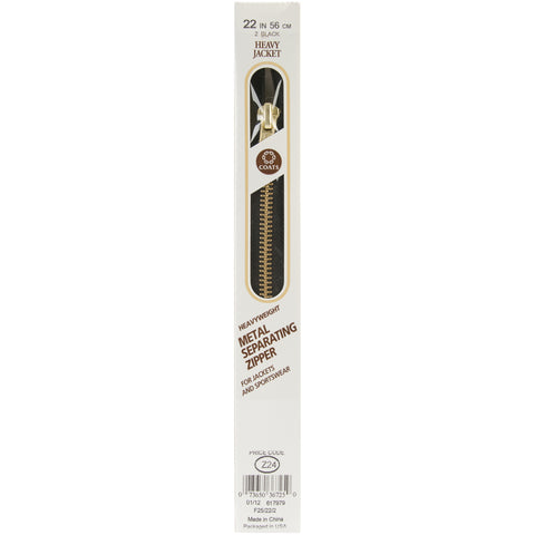 Coats Heavyweight Brass Separating Metal Zipper 22"