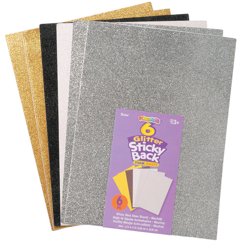 Glitter Sticky Back Foam Sheets 9"X12" 6/Pkg