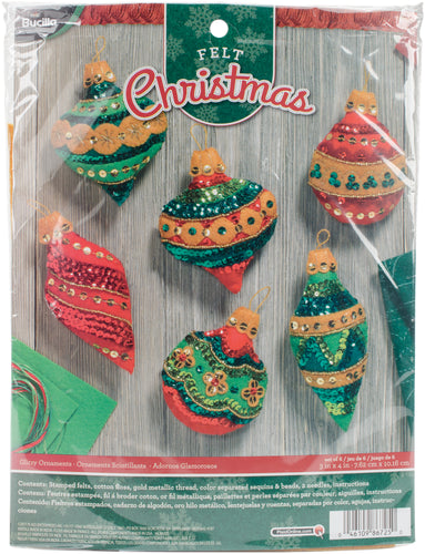 Bucilla Felt Ornaments Applique Kit 3"X4" Set Of 6