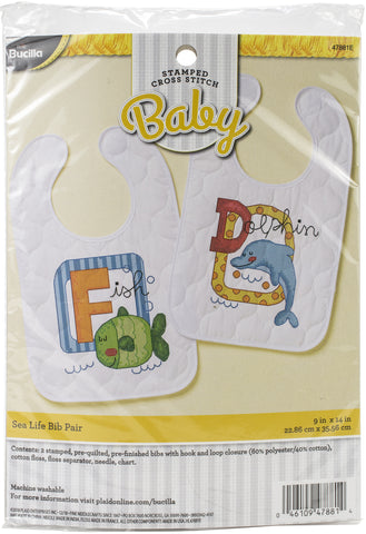 Bucilla Stamped Bib Cross Stitch Kit 2/Pkg