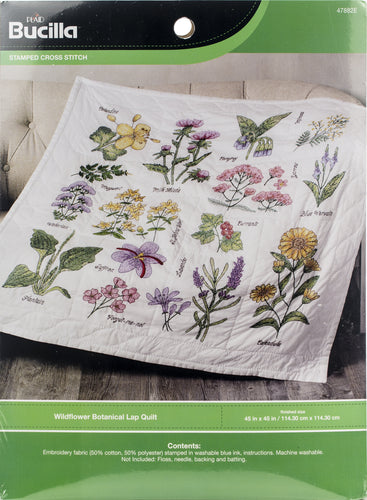 Bucilla Stamped Cross Stitch Lap Quilt Kit 45"X45"