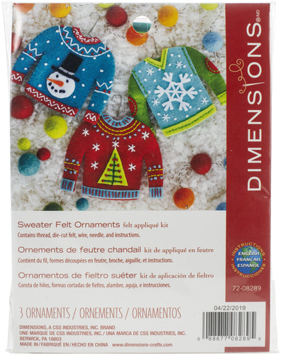 Dimensions Felt Ornament Applique Kit Up To 5" Set Of 3