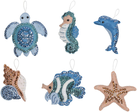 Bucilla Felt Ornaments Applique Kit 4"X3.75" Set Of 6