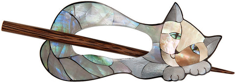 Paradise Inlaid Mother Of Pearl Cat Shawl Pin