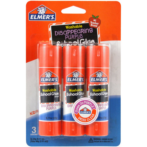 Elmer's Washable School Glue Stick - Purple 3/Pkg