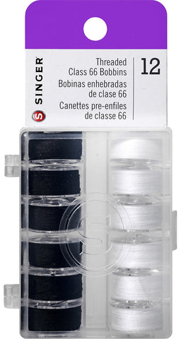 Singer Black & White Plastic Class 66 Bobbins - Threaded