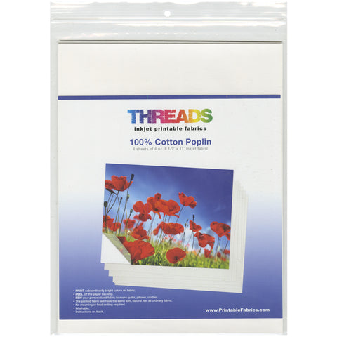 THREADS Inkjet Printable Fabric Sheets 8.5"X11" 6/Pkg