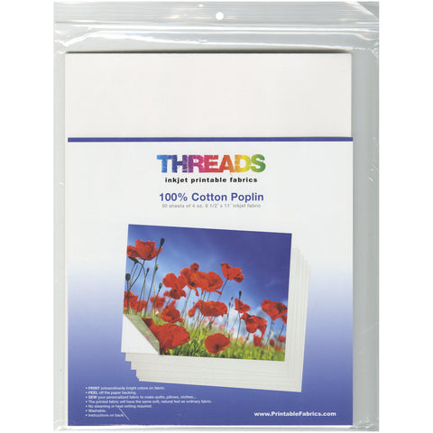 THREADS Inkjet Printable Fabric Sheets 8.5"X11" 30/Pkg
