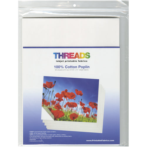 THREADS Inkjet Printable Fabric Sheets 8.5"X11" 30/Pkg