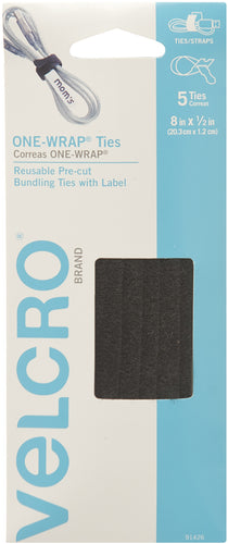 VELCRO(R) Brand ONE-WRAP(R) Ties W/Tabs .5"X8" 5/Pkg