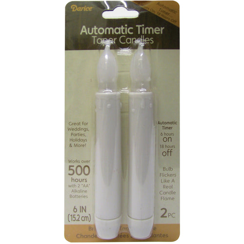 Battery Operated LED Taper Candles W/Timer 6" 2/Pkg