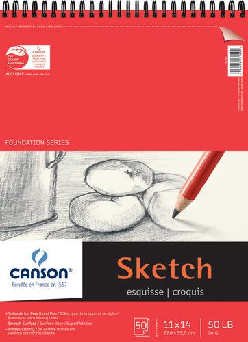 Canson Foundation Series Spiral Sketch Paper Pad 11"X14"