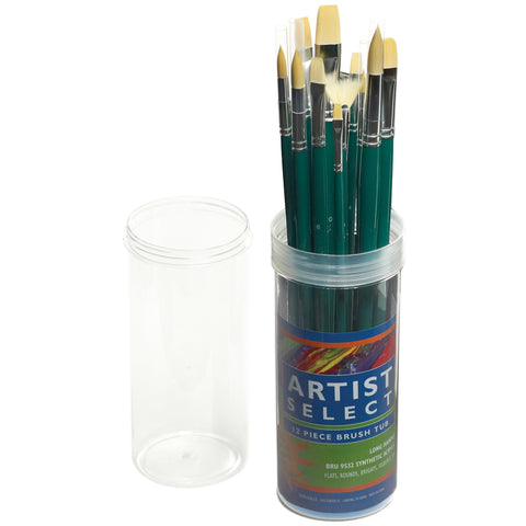 Pro Art Artist Select Long Handle Brush Tub Assortment 12/Pk