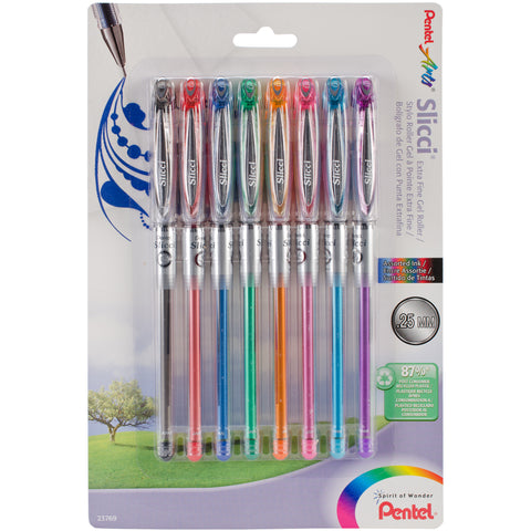Pentel Slicci Gel Pens .25mm 8/Pkg