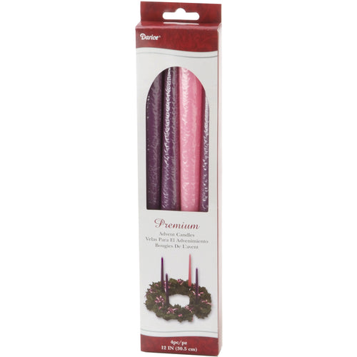 Unscented Wax Advent Taper Candles 12" 4/Pkg
