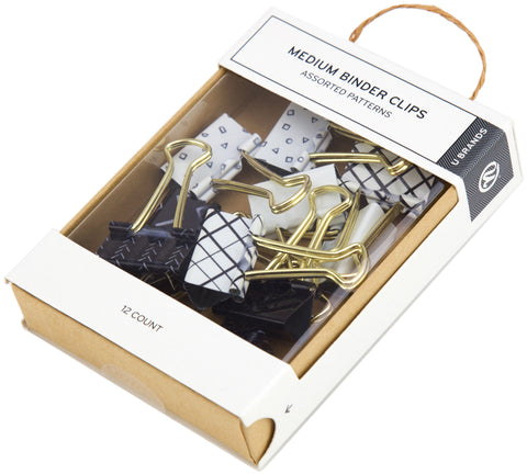 Medium Binder Clips Black & White With Gold Prongs