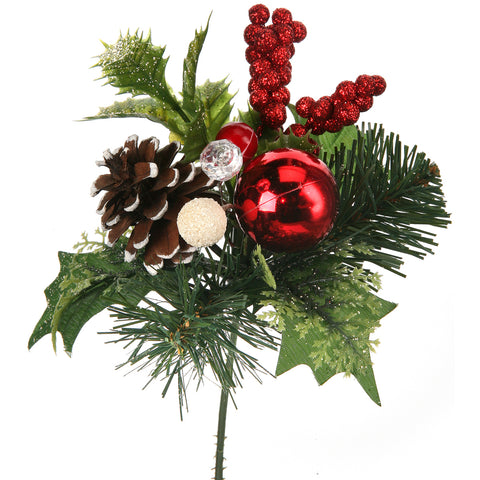 Ball, Glitter Berry, Cone & Holly Pick