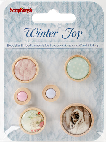 ScrapBerry's Winter Joy Wooden Frame Buttons 6/Pkg