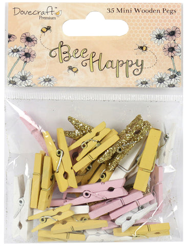 Dovecraft Bee Happy Mini Wooden Pegs 6/Pkg