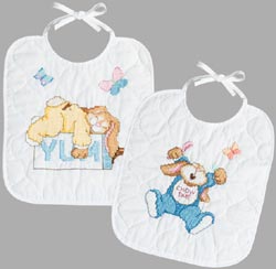 Janlynn Stamped Bibs Cross Stitch Kit 9.5"X11" 2/Pkg