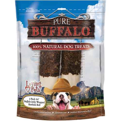 Pure Buffalo 5"-6" Buffalo Jerky Wrapped Rawhide Roll 2/Pkg