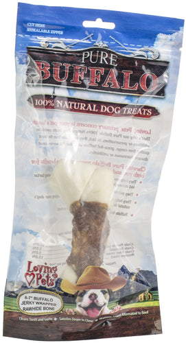 Pure Buffalo 6"-7" Buffalo Jerky Wrapped Rawhide Bone