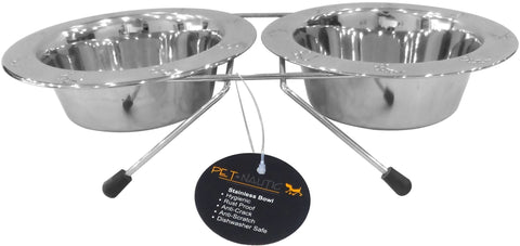 Pet Nautic Chrome Double Diner W/Embossed Bowls 8oz