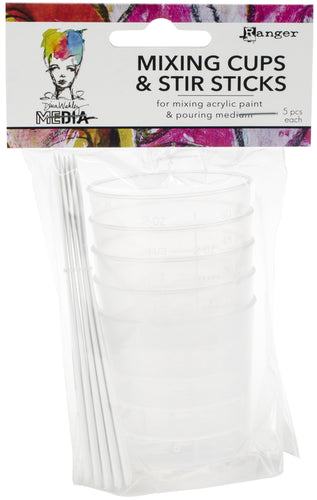 Dina Wakley Media Mixing Cups & White Stir Sticks 5/Pkg