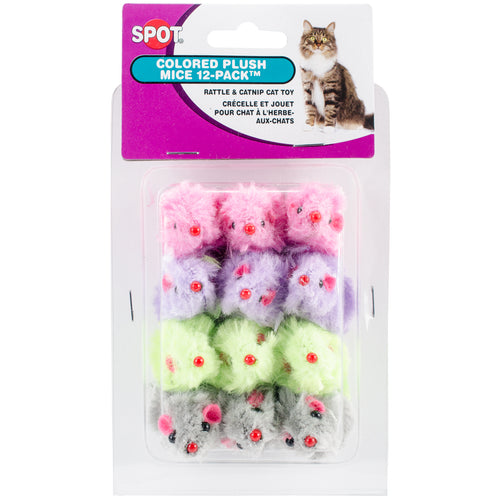 Colored Plush Mice With Catnip & Rattle 4.5" 12/Pkg