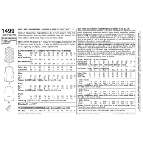 Simplicity American Sewing Guild Misses Vest & Headband