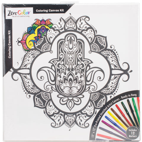 Adult Coloring Canvas 12&quot;X12&quot; W/12 Markers