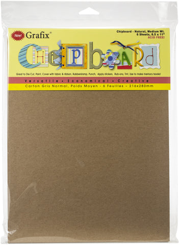 Grafix Medium Weight Chipboard Sheets 8.5"X11" 6/Pkg