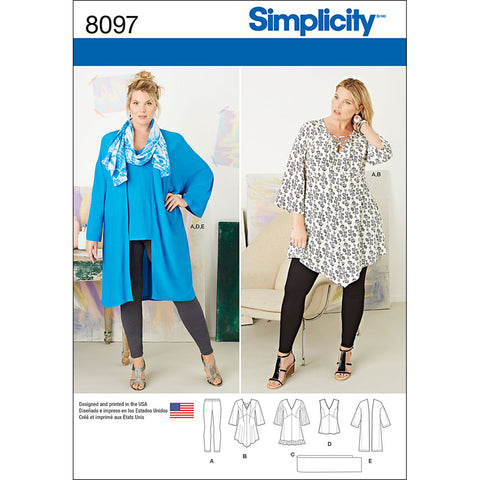 Simplicity Womens Tunic Top Kimono Scarf & Leggings