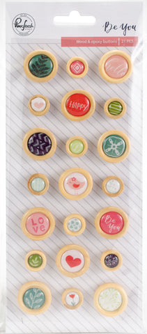 Be You Wood Epoxy Buttons 21/Pkg