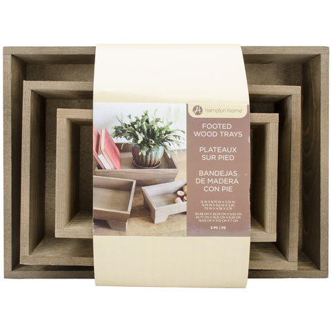 Hampton Art Rustic Footed Wooden Trays 3/Pkg