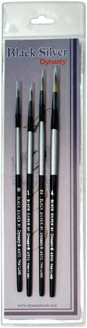 Black Silver Short Handle Brush Set 4/Pkg