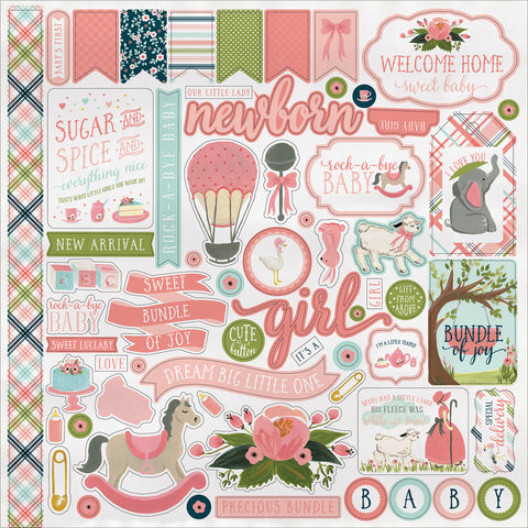 Rock-A-Bye Baby Girl Cardstock Stickers 12"X12"