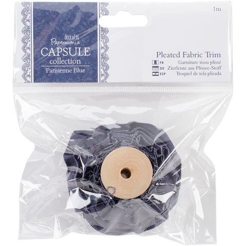 Papermania Parisienne Blue Pleated Fabric Trim 1m