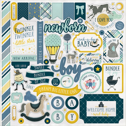 Rock-A-Bye Baby Boy Cardstock Stickers 12"X12"