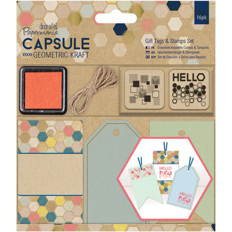 Papermania Geometric Kraft Gift Tags & Stamps Set 16/Pkg
