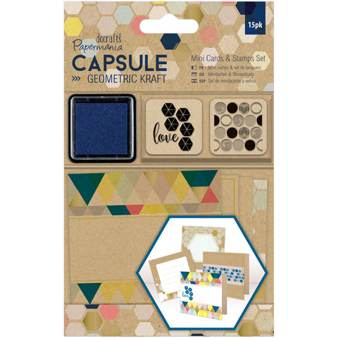 Papermania Geometric Kraft Mini Cards & Stamps Set 15/Pkg