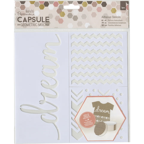 Papermania Geometric Mocha Adhesive Stencils 3/Pkg
