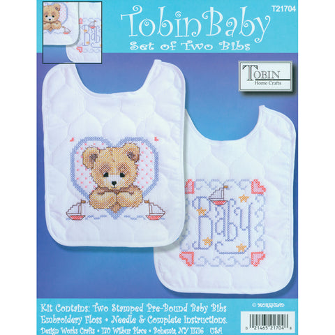 Tobin Stamped Cross Stitch Bib Pair Kit 8"X10" 2/Pkg