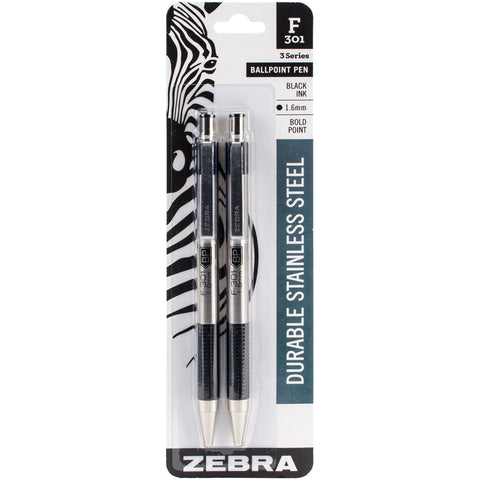 F-301 Stainless Steel Ballpoint Pen 1.6mm 2/Pkg