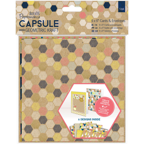 Papermania Geometric Kraft Cards W/Envelopes 6"X6" 12/Pkg