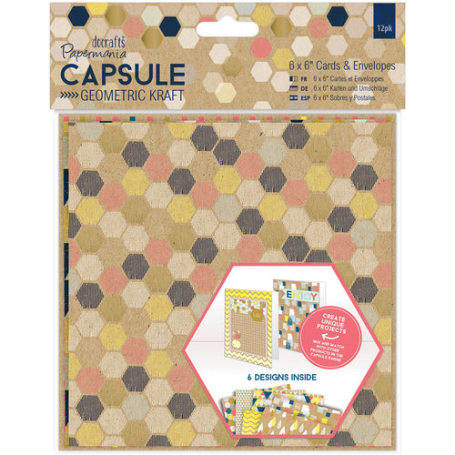 Papermania Geometric Kraft Cards W/Envelopes 6"X6" 12/Pkg