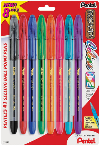 Pentel R.S.V.P. Medium Ballpoint Pens 8/Pkg