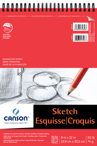 Canson Foundation Series Spiral Sketch Pad 9"X12"