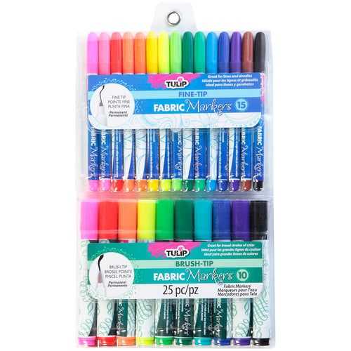 Tulip Fabric Markers Fine & Brush Tip 25/Pkg