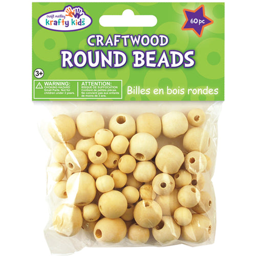Craftwood Round Beads 10mm To 16mm 60/Pkg